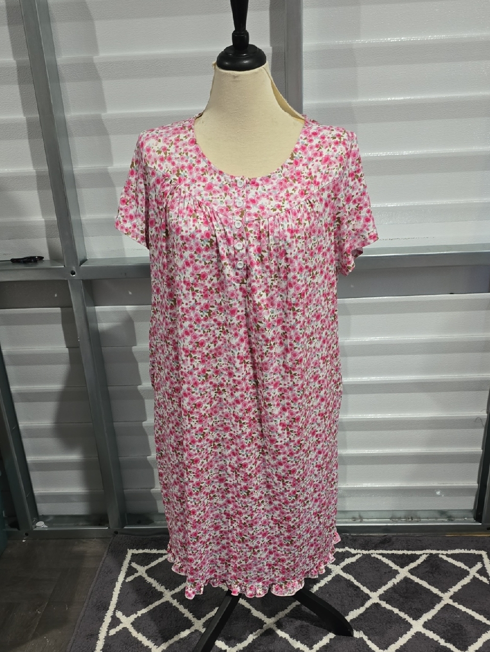 Ekouaer Pink Floral Short-Sleeve‎ Chemise Nightgown Size XL